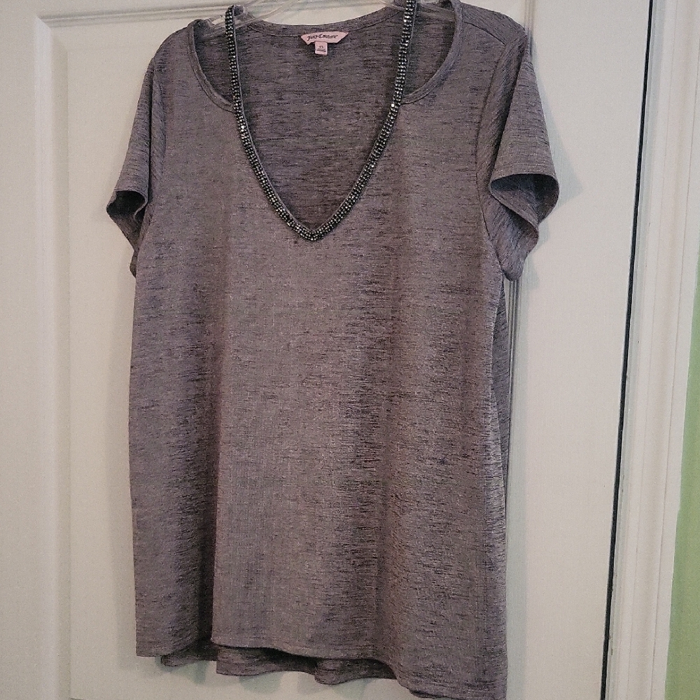 Juicy Couture Gray Short Sleeve Top with Rhinestone Detail